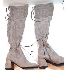Liz Clairborne Womens LC Yarmont Koala Suede Taupe Block Heel Over The Knee Boot